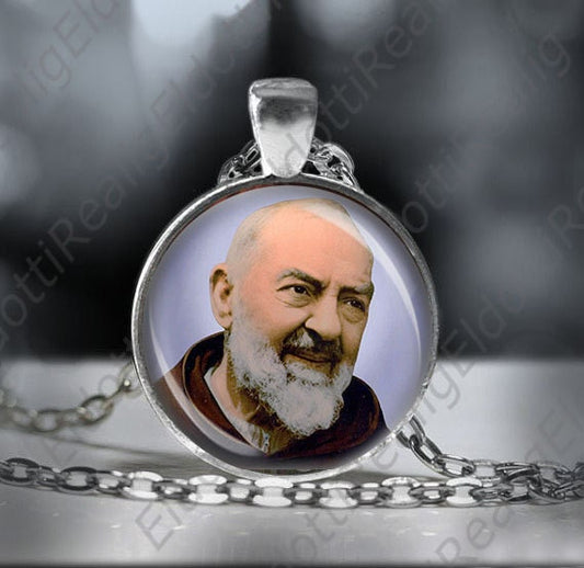 Padre Pio Saint Pio of Pietrelcina Christian Necklace Catholic Medal Silvertone