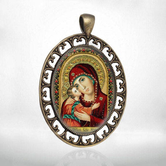 Virgin Mary Medal Igorevskaya Theotokos Christian Orthodox Jewelry Pendant Icon
