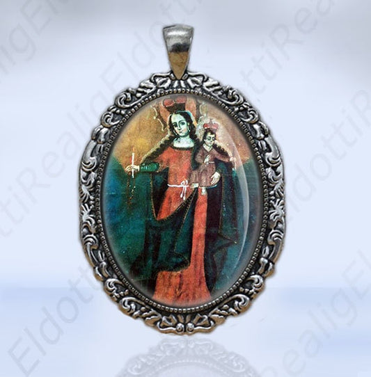 The Virgin of Candelaria Mother Mary Catholic Christian Medal Pendant Silvertone Jewelry Oval Large