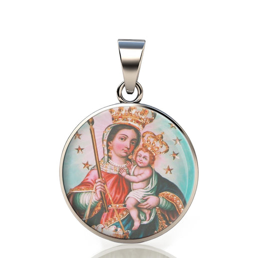 Our Lady Candelaria Catholic Mary 925 Sterling Silver Round Pendant Christian Religious Medal Small 20mm