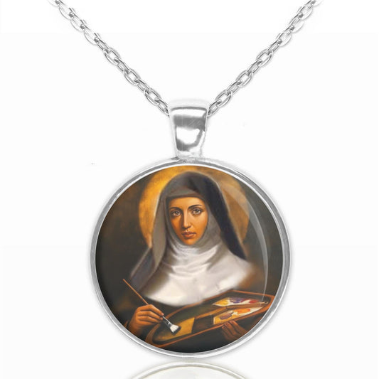 St. Catherine of Bologna Catholic Necklace. Virgin Catherine Patroness of Artists Pendant. Christian Saint Medal.