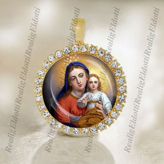 Madonna Virgin Mary and Baby Jesus Religious Christian Catholic Gold Medal Pendant Jewelry