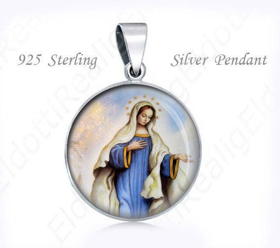 Our Mother of Medjugorje Religious Christian Medal. Sterling Silver 925 Christian Virgin Mary Pendant Charm