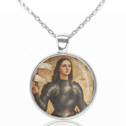 Saint Joan of Arc Religious Necklace Round Medal Pendant