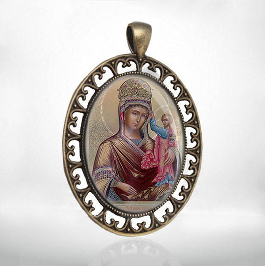 Virgin Mary Look Down at the Humility Theotokos Medal Orthodox Bronze Pendant