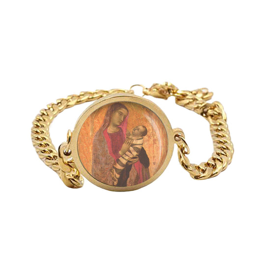 Our Lady Swaddling Madonna And Child Ambrogio Lorenzetti Curb Bracelet Gold or Silver tone Religious Jewelry Simple Chain