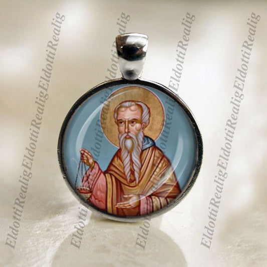 Saint William of Bourges Catholic Patron Silvertone Medal Pendant / Charm Cabochon w Glass Dome