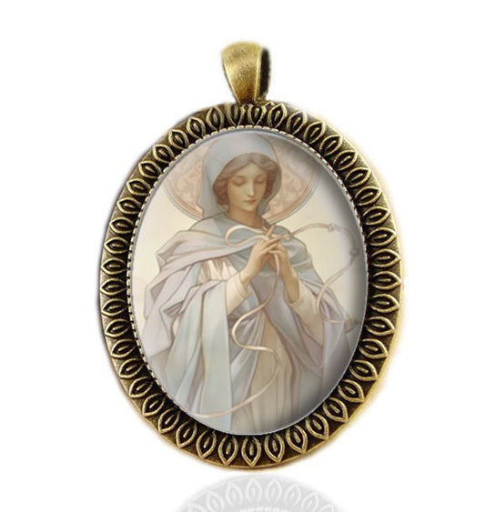 Mary Undoer of Knots Bronze Pendant Virgin Untier of Knots Medal Oval