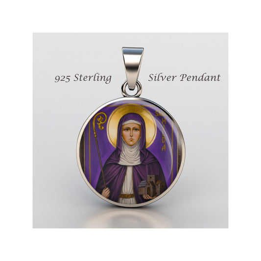 Saint Hilda Religious Devotional sterling silver 925 Christian Medal Patron Pendant
