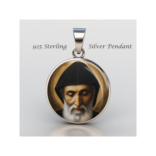Saint Charbel Catholic sterling silver 925 Christian Medal Patron Pendant image 0