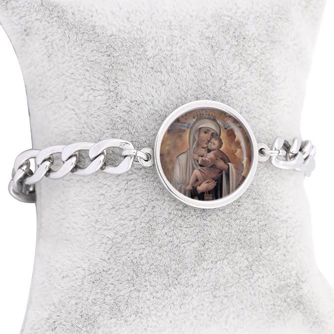 Our Lady Carmel Mary Curb Bracelet Gold or Silver tone Religious Jewelry Simple Chain