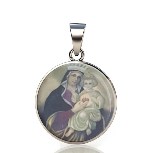 Our Lady Blessed Immaculate Heart Catholic Mary 925 Sterling Silver Round Pendant Christian Religious Medal Small 20mm