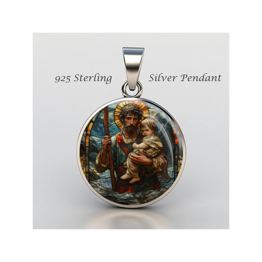 Saint Christopher Catholic sterling silver 925 Christian Medal Patron Pendant image 0
