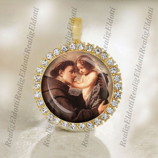 St Anthony Patron Saint Religious Christian Catholic Gold Medal Pendant Jewelry