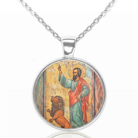 St Mark w Lion Medal Necklace Round Pendant