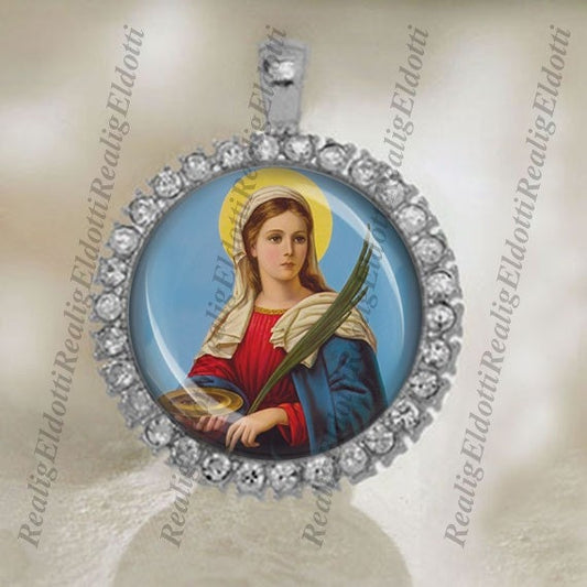 St. Lucy Lucia of Syracuse Christian Patron Catholic Silver Tone Medal Pendant