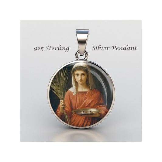 Saint Lucy Religious Christian sterling silver 925 Christian Medal Patron Pendant