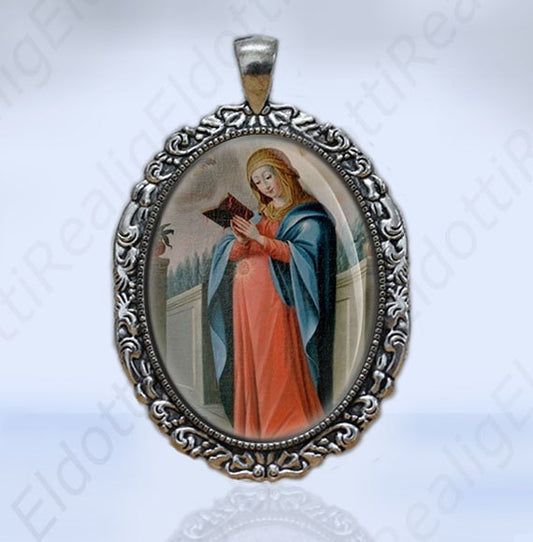 Pregnant Virgin Mary Catholic Christian Medal Silvertone Large Pendant
