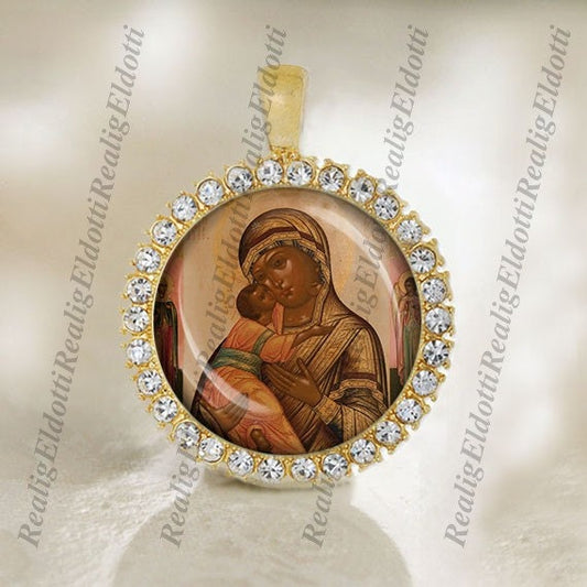 The Theotokos of Vladimir Black Madonna Religious Christian Orthodox Church Icon Gold Medal Pendant Jewelry