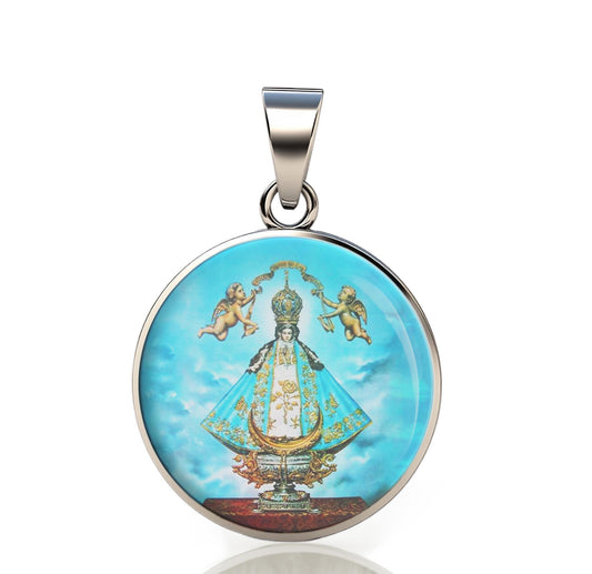 Our Lady San Juan De Los Lagos 925 Sterling Silver Round Pendant Christian Religious Medal Small 20mm