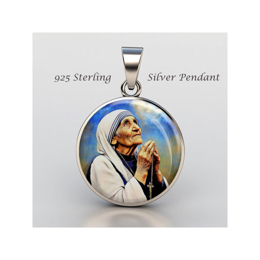 Saint Mother Teresa Religious Christian sterling silver 925 Christian Medal Patron Pendant