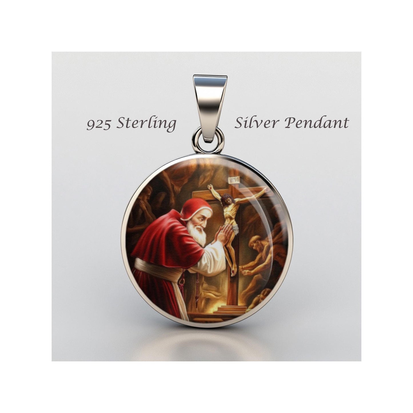 Saint Pope Pius V Religious Devotional sterling silver 925 Christian Medal Patron Pendant
