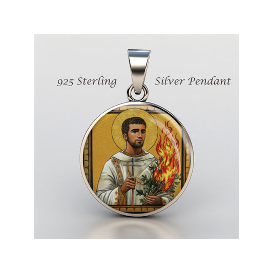 Saint Lawrence Catholic sterling silver 925 Christian Medal Patron Pendant image 0
