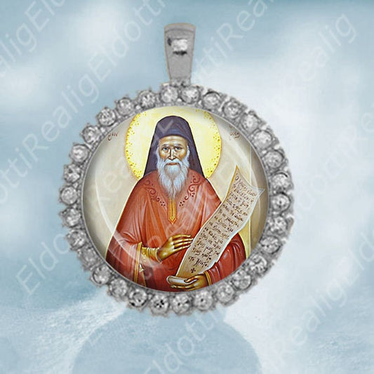 St Porphyrios Bairaktaris Christian Orthodox Medal Silver Tone Religious Pendant