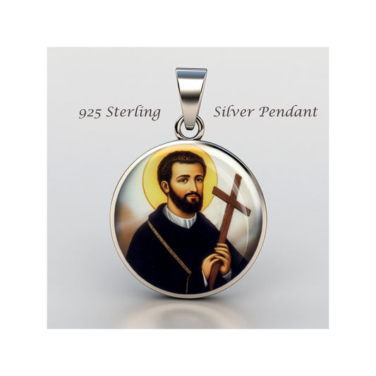 Saint Francis Xavier Catholic sterling silver 925 Christian Medal Patron Pendant image 0