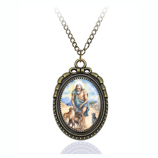 St. Lazarus of Bethany Catholic Saint Oval Bronze Necklace Medal Pendant
