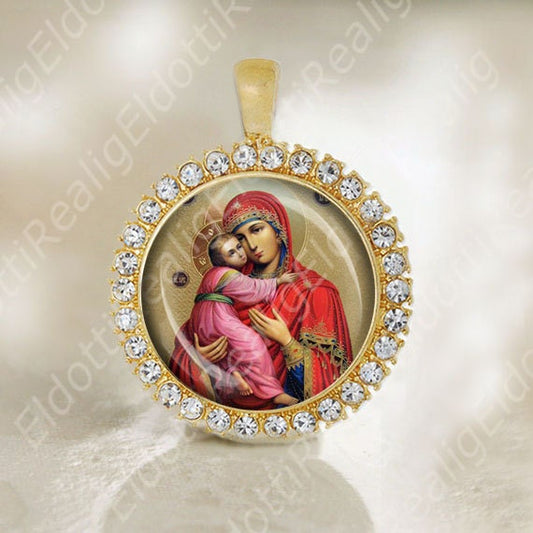Our Lady of Vladimir Pendant. Virgin Mary Icon Theotokos Christian Religious Medal. Mother Mary Pendant Charm