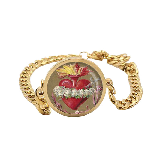 Our Lady Mary Immaculate Curb Bracelet Gold or Silver tone Religious Jewelry Simple Chain
