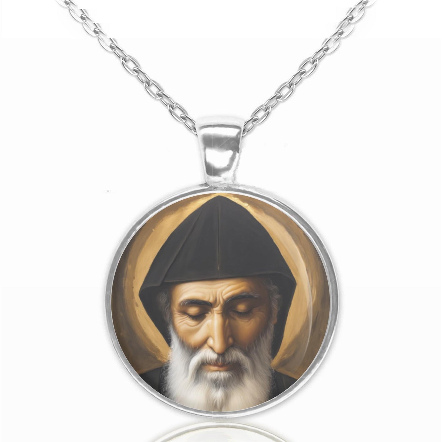 St Charbel Makhlouf Catholic Necklace Religious Medal Pendant Round