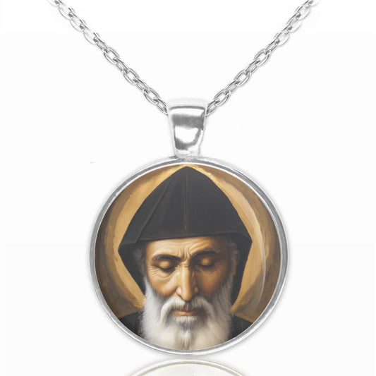St Charbel Makhlouf Catholic Necklace Religious Medal Pendant Round