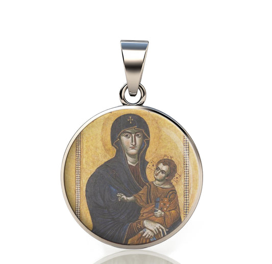 Our Lady Salus Populi Romani 925 Sterling Silver Round Pendant Christian Religious Medal Small 20mm