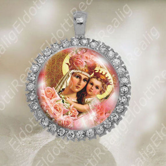 Virgin Mother Mary and Son Pendant. Queen Mary Our Lady Catholic Medal Religious.