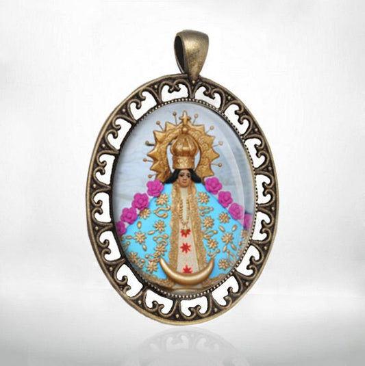 Our Lady of Talpa Virgin Mary Bronze Oval Pendant
