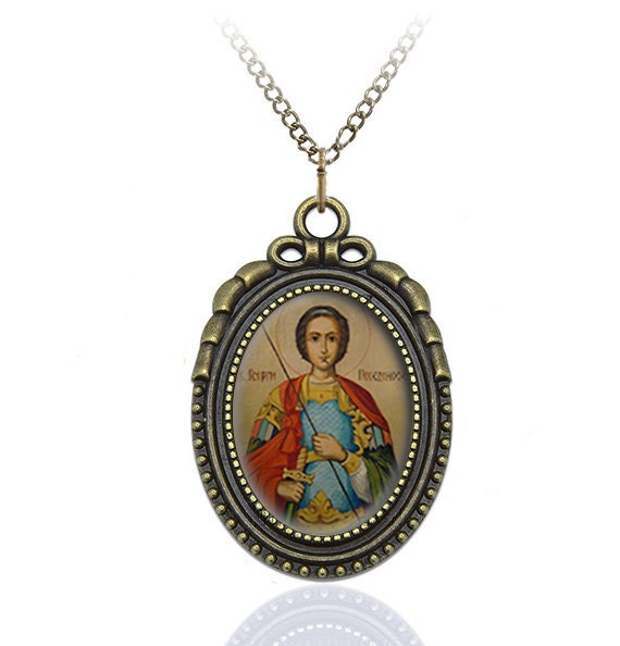 St George Victorious Greek Eastern Orthodox Necklace Bronze Warrior Saints Medal
