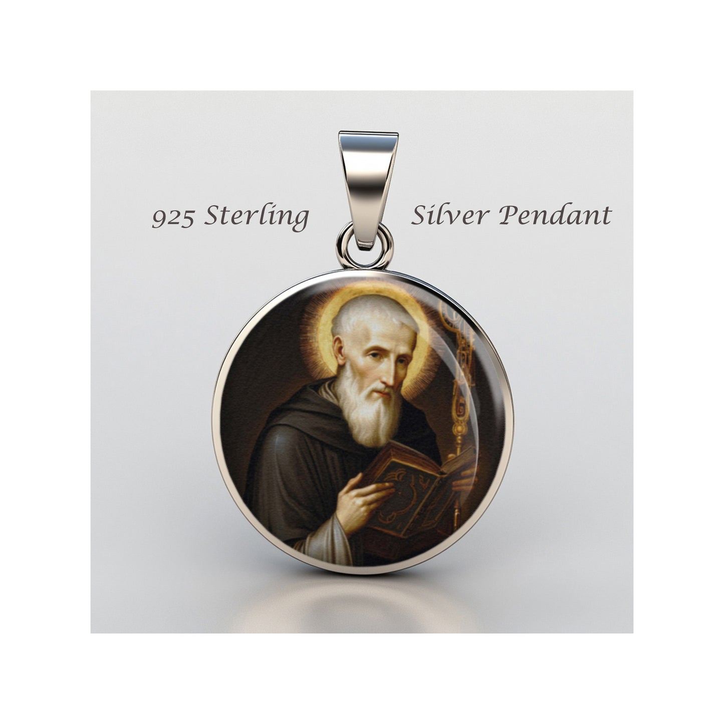 Saint Benedict Of Nursia Catholic sterling silver 925 Christian Medal Patron image 0