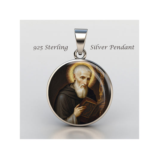Saint Benedict Of Nursia Catholic sterling silver 925 Christian Medal Patron image 0