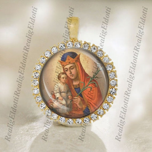 Mother Mary Madonna and Child Jesus  Religious Christian Orthodox Gold Medal Cabochon