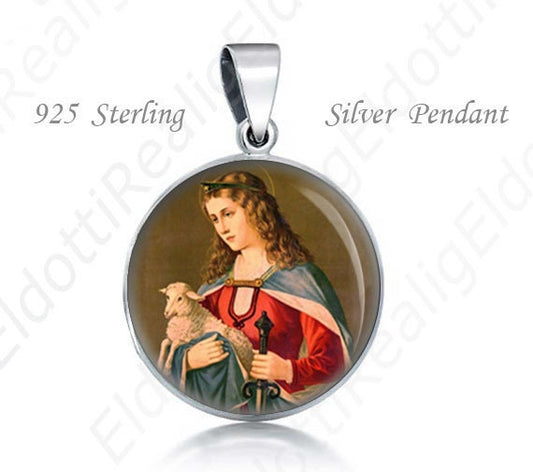 St Agnes of Assisi Sterling Silver Pendant. Religious Christian 925 Silver Medal Round 20mm Patron Saint
