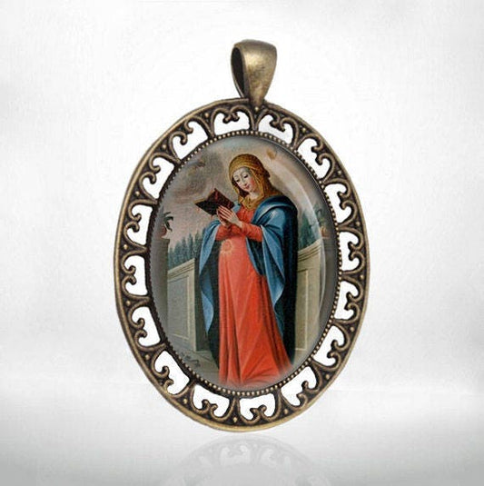 Blessed Pregnant Virgin Mary w Book Medal Christian Catholic Jewelry