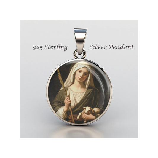 Saint Agnes Sterling Silver 925 Christian Medal Patron Pendant | Religious Jewelry for Women & Men