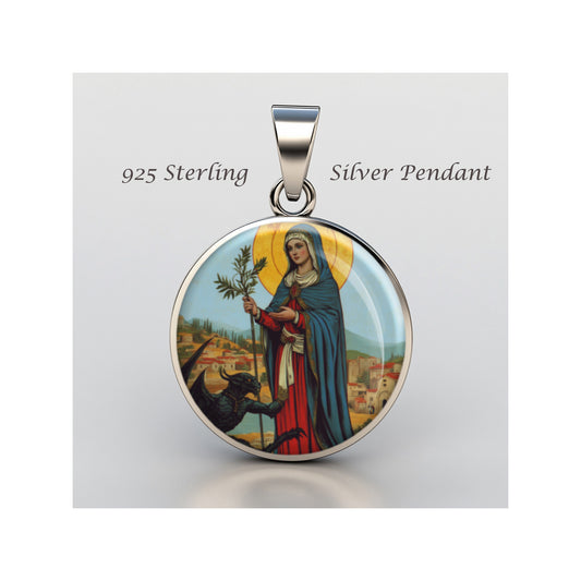Saint Margaret Catholic sterling silver 925 Christian Medal Patron Pendant image 0