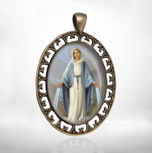 Our Lady of the Miraculous Medal Virgin Mary Bronze Pendant