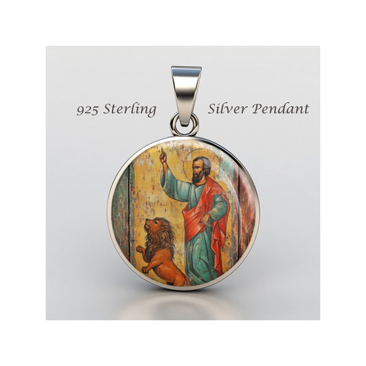 Saint Mark Catholic sterling silver 925 Christian Medal Patron Pendant image 0