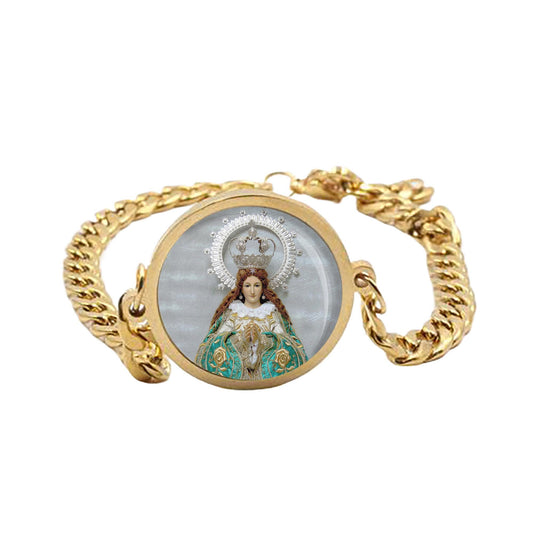 Our Lady Remedies Curb Bracelet Gold or Silver tone Religious Jewelry Simple Chain