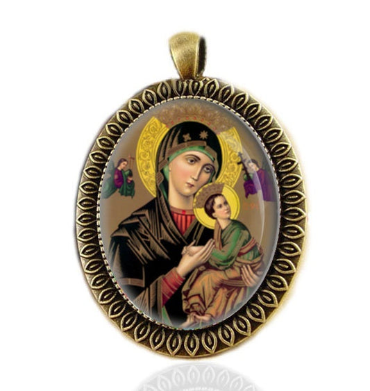 Mother Perpetual Help  Religious Catholic Medal Pendant Jewelry Bronze