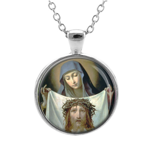 St. Veronica 20mm Pendant Silver tone Necklace + Additional chain